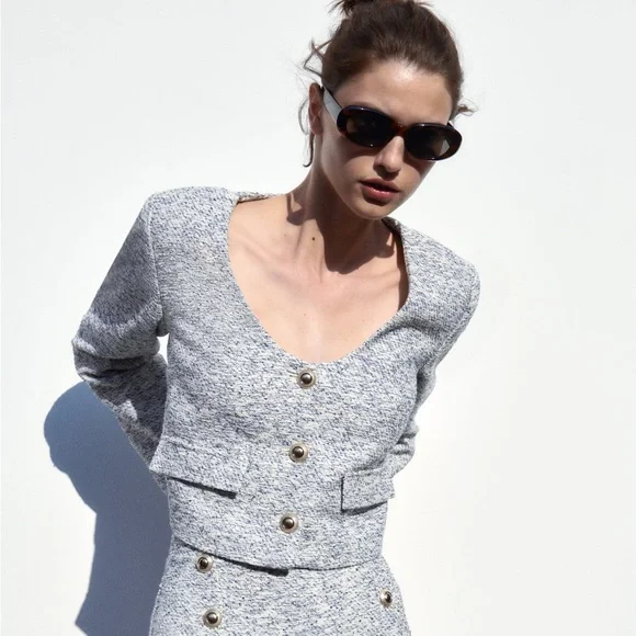 Zara Jackets Coats Zara Nwt Gold Button Textured Blazer